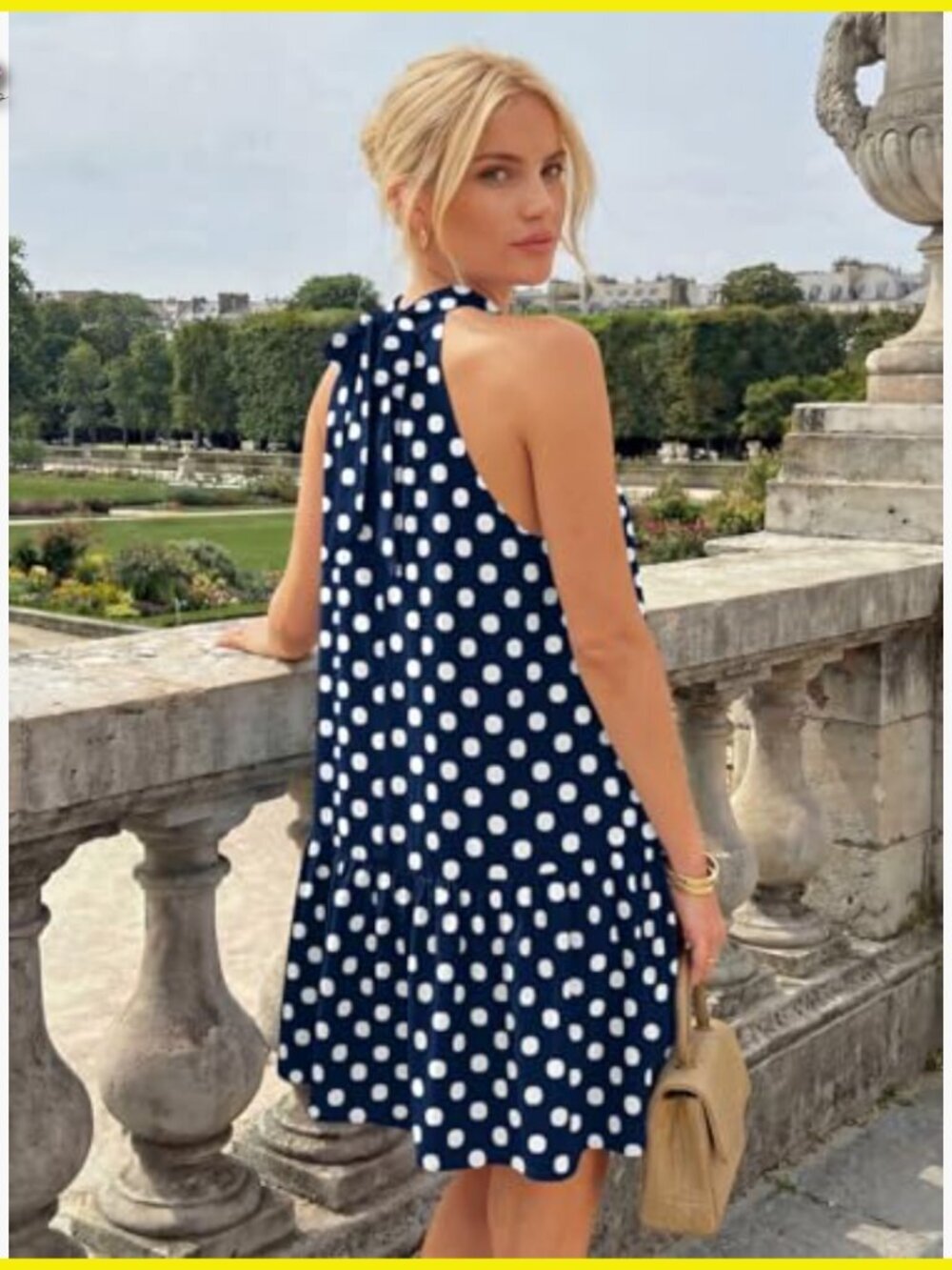 Polka Dot Halter Dress A-Line Mini Babydoll Summer Vacation Party Outfit - Picture 5 of 6